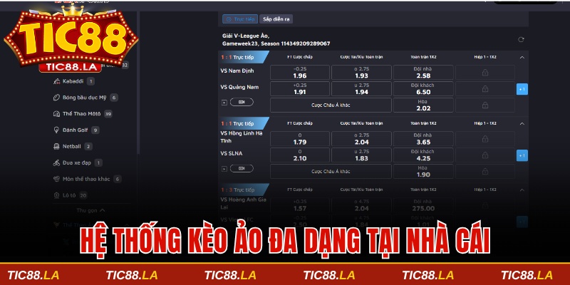 Hệ thống kèo ảo đa dạng tại nhà cái
